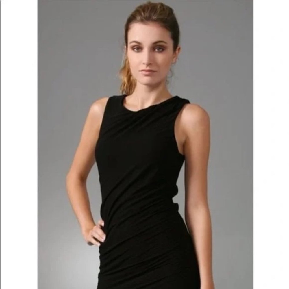 Theory Darla Black Sleeveless Ruched Dress Medium - Picture 1 of 7